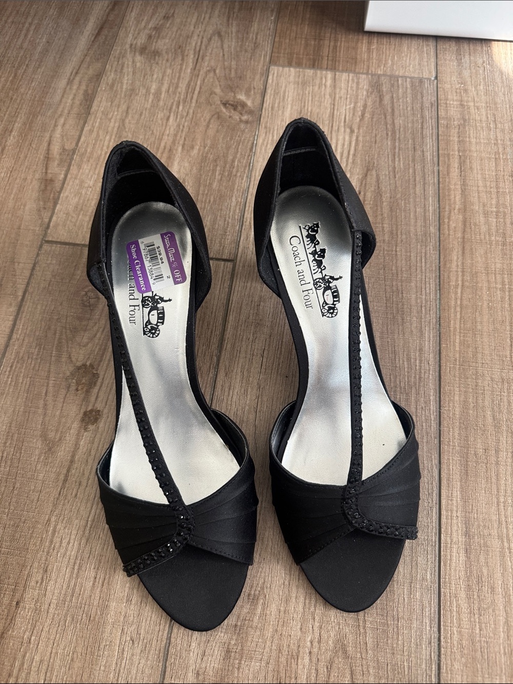 Coach and Four Black T-Strap Evening Heels with Subtle Beading
